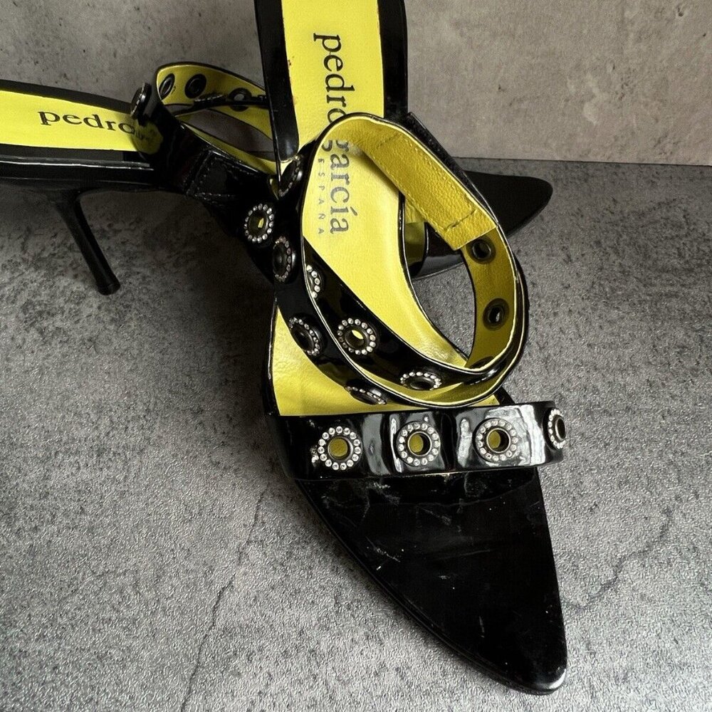 PEDRO GARCIA Black Patent Leather Sandals Heels Size 9.5 - Picture 6 of 16